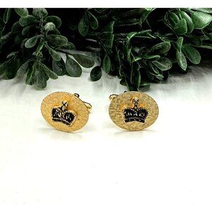 Vintage Crown Design Gold Tone Oval Cufflinks